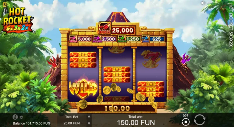 Hot Rocket 5x 3x 2x - win with triple Wild on the first payline